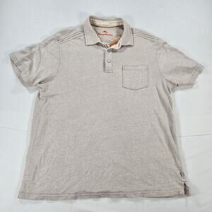 Tommy Bahama Silk Blend Short Sleeve Tan Brown Polo Shirt‎ Men's Size Medium